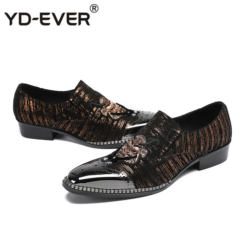 

British Style Genuine Leather Men Shoes Slip On Mens Black Brand Dress Loafers Metal Pointed Toe Printed Men Moccasins Shoes