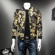Весенне-осенняя куртка с золотым принтом в стиле «дракон», модные вечерние куртки в стиле хип-хоп, Мужская винтажная куртка-бомбер большого размера 5xl