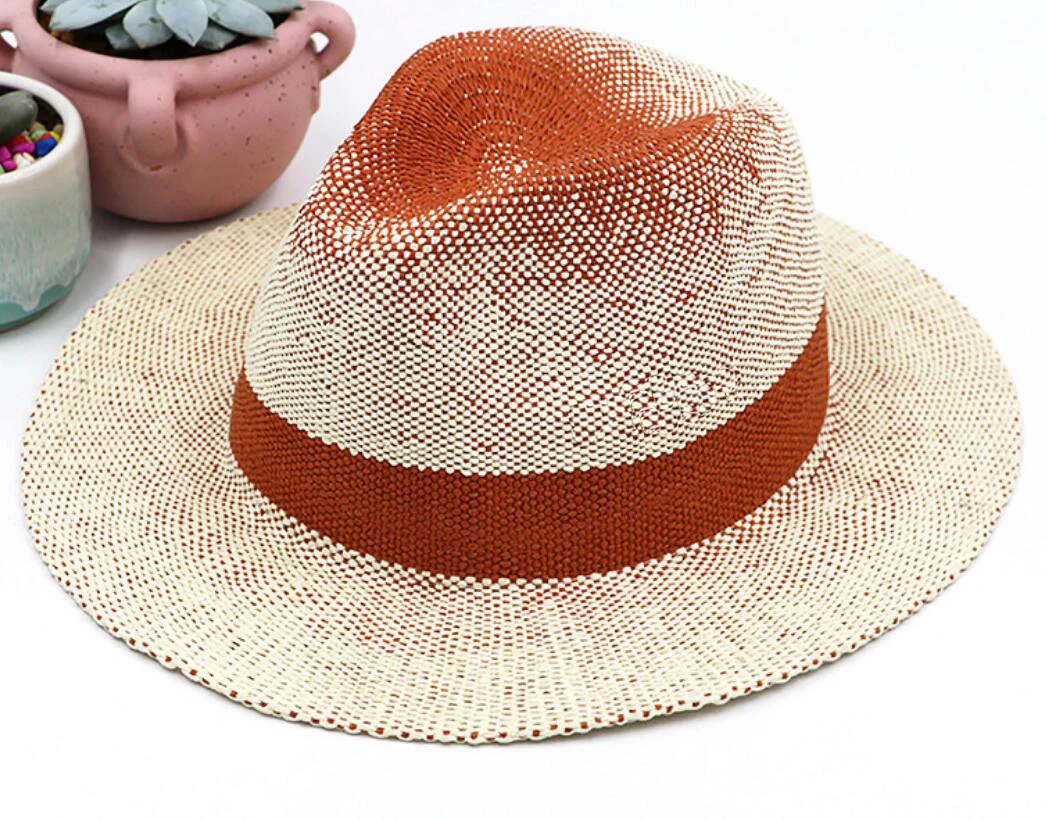 6pcs Men Summer Green Straw Panama Hats 2018 Women Orange Straw Fedora