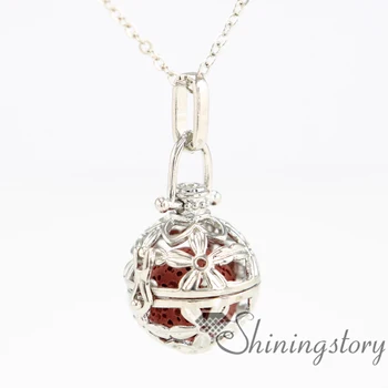 

peace sign 3D ball metal volcanic stone essential oil holder necklace