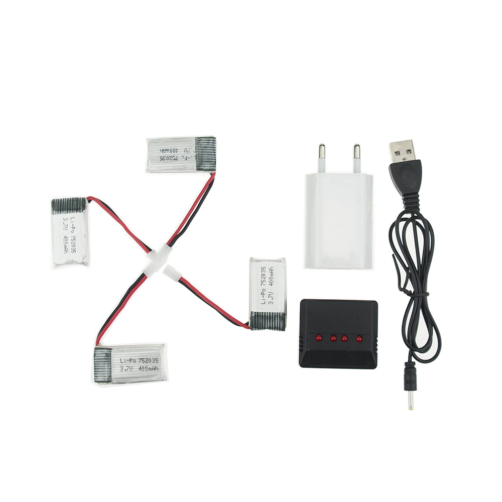 

4 pcs 3.7V 400mah battery with x4 charger EU plug For Eachine H99W RC H31 H98 RC Quadcopter Drone Spare Parts 752035