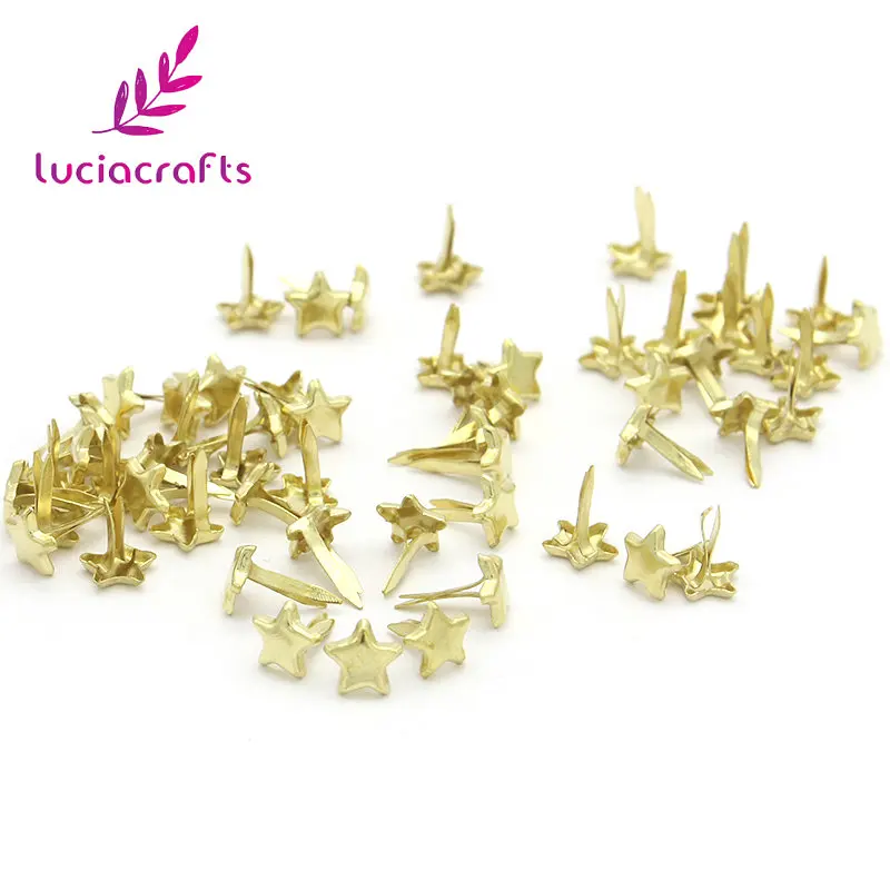 Lucia crafts 50 шт/100 шт 14 мм в виде Золотой Звезды Скрапбукинг Украшение застежка Brads металл ремесло DIY аксессуары G0917