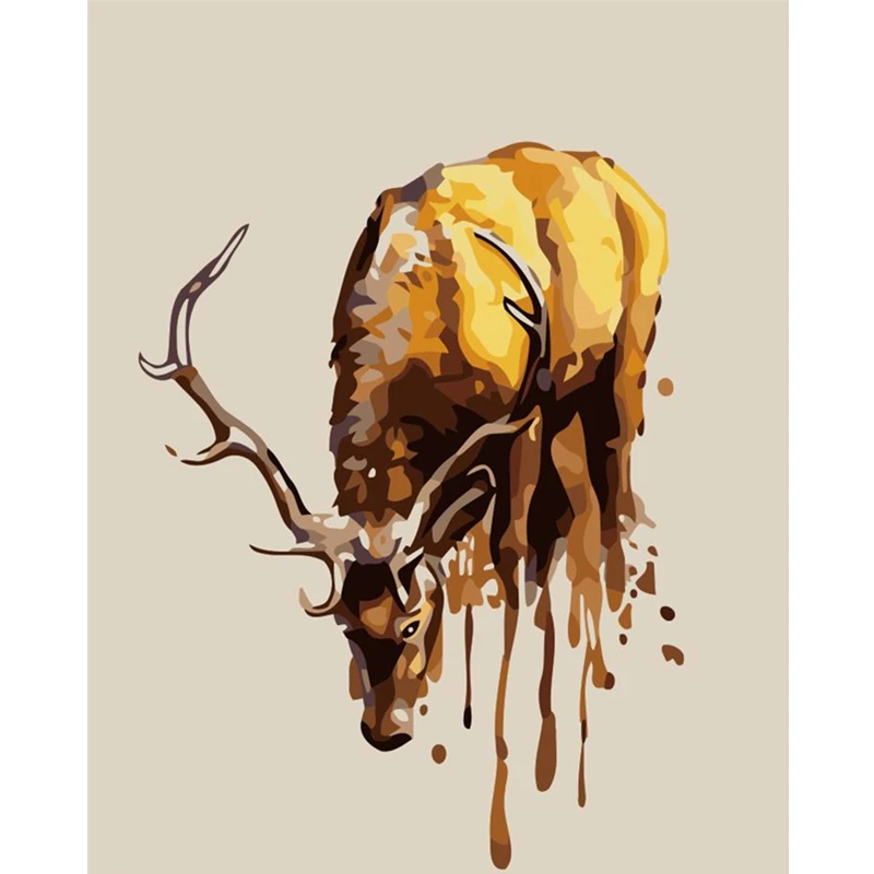 С золотым оленем протекает. 40х50см, живопись по номерам, DIY, настенное искусство, декор гостиной, пейзаж, фигура, животное, цветок, мультфильм