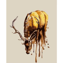 С золотым оленем протекает. 40х50см, живопись по номерам, DIY, настенное искусство, декор гостиной, пейзаж, фигура, животное, цветок, мультфильм