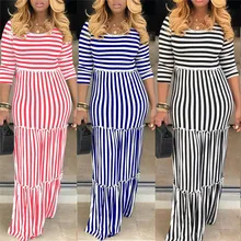 Женское длинное Макси платье Boho короткий рукав полосатый вечерние летние Сарафан для пляжа и выходных летние женские платья больших размеров