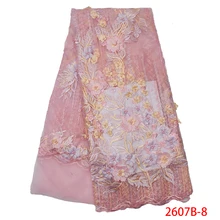 Лучшие продажи африканская кружевная ткань 3d шнурки Высококачественная французская тесьма Вышивка Тюль Чистая аппликация с бисером KS2607B-8