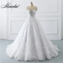 Branco vestido de noiva v-образный вырез кружева аппликация Принцесса платья для невесты Бисероплетение Кристалл свадебное платье на заказ