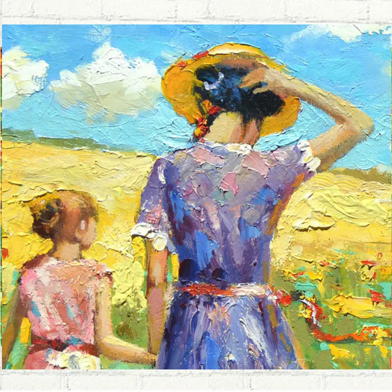 

Modern Art Oil Painting On Canvas Mother With Child On the Way Home Picture For Home Decoration Art Flower Painting Hand Painted