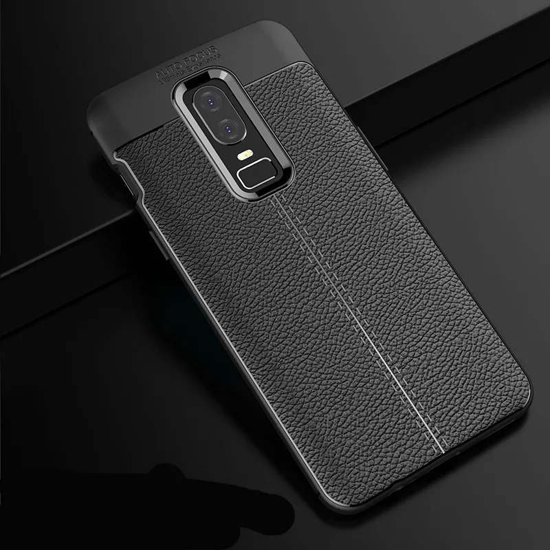 

For Oneplus 6 Case Silicone Litchi pattern leather Soft Full Back Cover For Oneplus6 1+6 shockproof Armor Ultra Slim capa op6