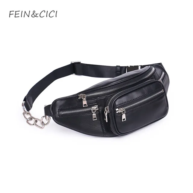 Waist bag belt bag women fanny pack bag genuine leather sheepskin lady black chest crossbody bags
