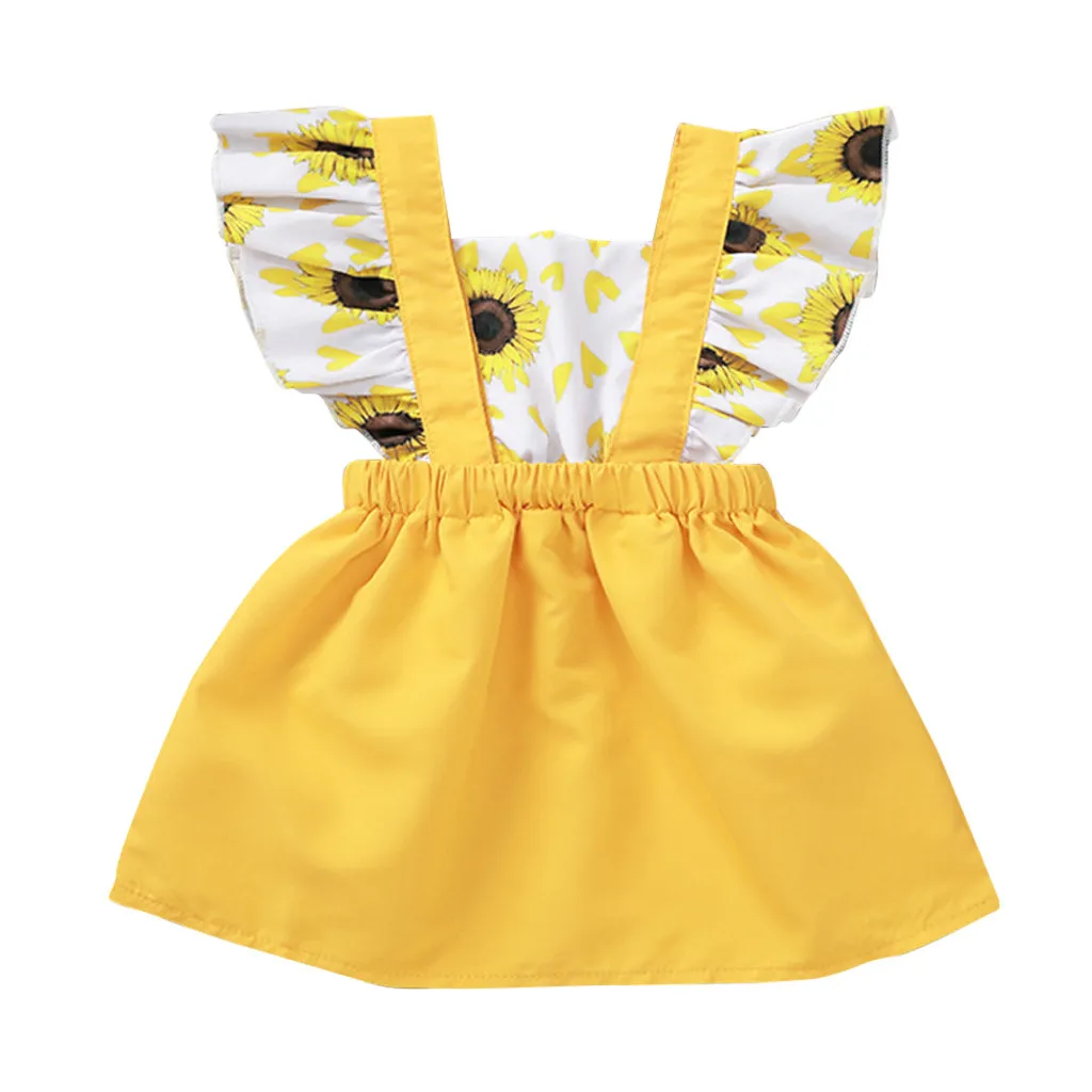 Yellow Платье для новорожденных девочек гофрированные платья для новорожденных, одежда для маленьких девочек летнее платье для маленьких принцесс с принтом подсолнуха - Цвет: Yellow