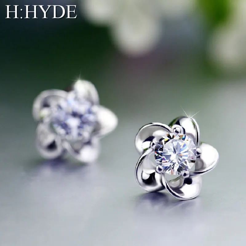 

H:HYDE Silver Color AAA Cubic Zirconia Stud Earrings Fashionable Flower Earring for Women Jewelry Gift Brincos
