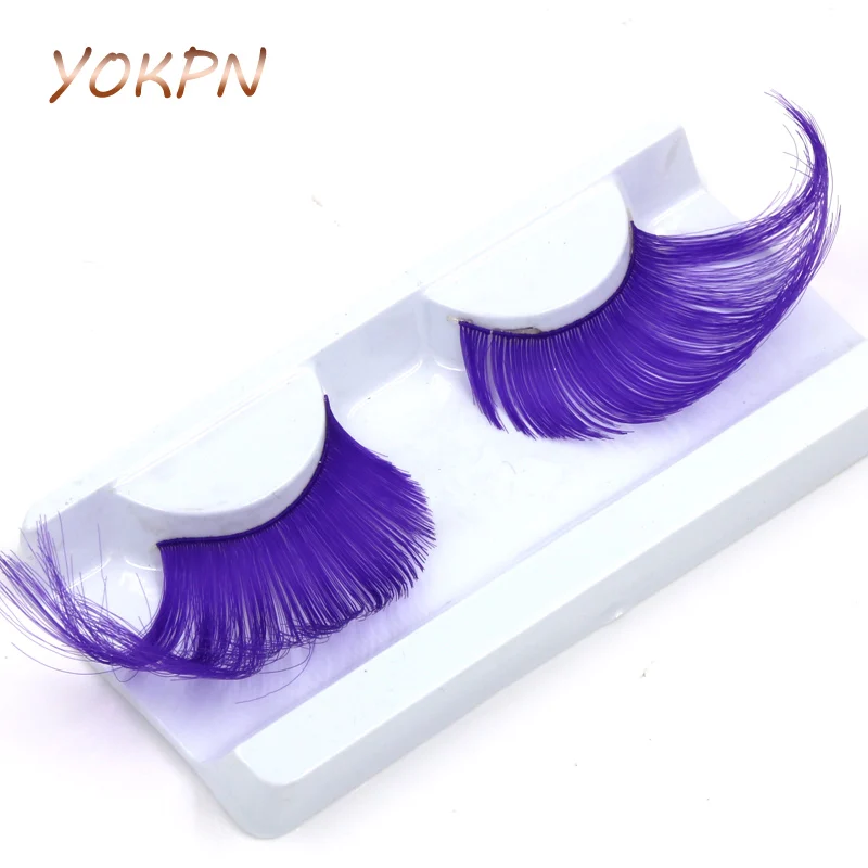 

YOKPN Eyelash Elongated Thick False Eyelashes Purple Color Exaggerated Lashes Catwalk Exaggerated Fashion Makeup Fake Eyelashes