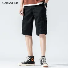 CARANFIER Для мужчин летняя хлопковая Повседневная Удобная хлопковая куртка средняя талия сплошной Шорты Молодежные уличная впитывает пот и Штаны Прямые пляжные брюки карго Штаны