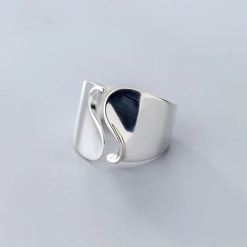 

Simple Wave Wide 925 Sterling Silver Adjustable Ring