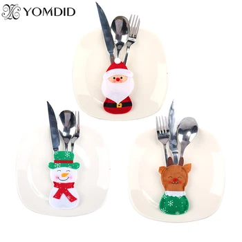 

8pcs Xmas Decor Snowman knife & fork bag Tableware Holder Pocket Dinner Cutlery Bag Deer santa Christmas table decorations