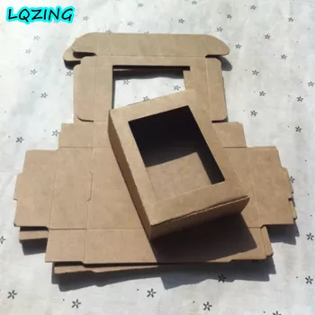 

Natural Kraft Box,square Window Kraft Paper Packing Box,small soap Box with hollow window,brown jewelry gift box