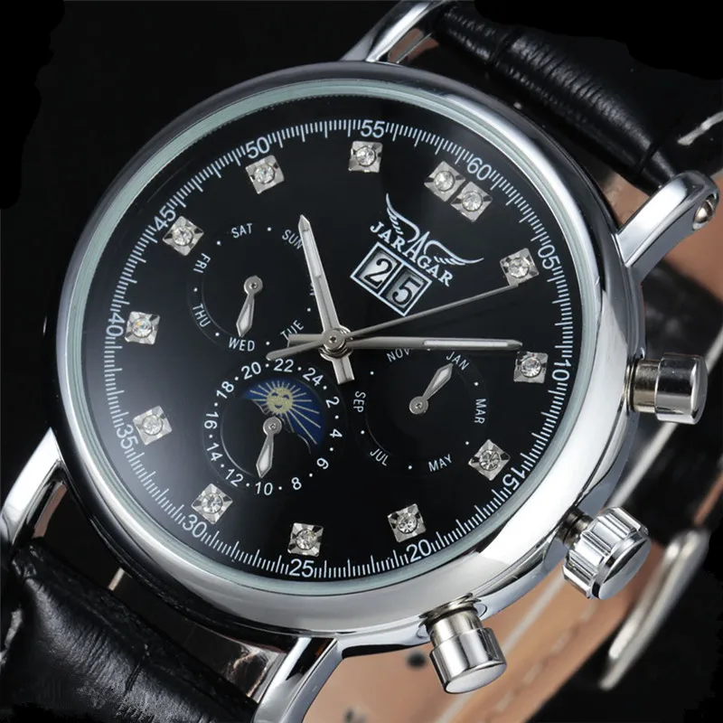 New JARAGAR Automatic Mechanical Unisex Watches Moon Phase Complete Calendar Auto Date Dial Leather Band Men Women Wristwatch New JARAGAR Automatic Mechanical Unisex Watches Moon Phase Complete Calendar Auto Date Dial Leather Band Men Women Wristwatch