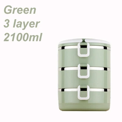 Стальной изолированный Ланч-бокс для кухни, портативный утолщенный контейнер для еды для детей, для офиса, со слоями, термос, bento box из нержавеющей стали - Цвет: Green 3 layer
