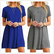4XL женское платье большого размера, модное летнее платье с коротким рукавом и круглым вырезом, черные и синие платья, повседневное свободное платье, женское хлопковое платье большого размера
