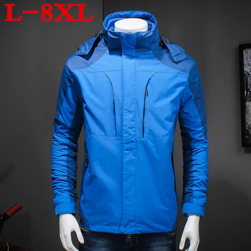 

high quality plus size 8XL 7XL 6XL Man Winter Waterproof Two-in-one Jacket zipper Hoodie Cotton Padding Coat Trekking Travel