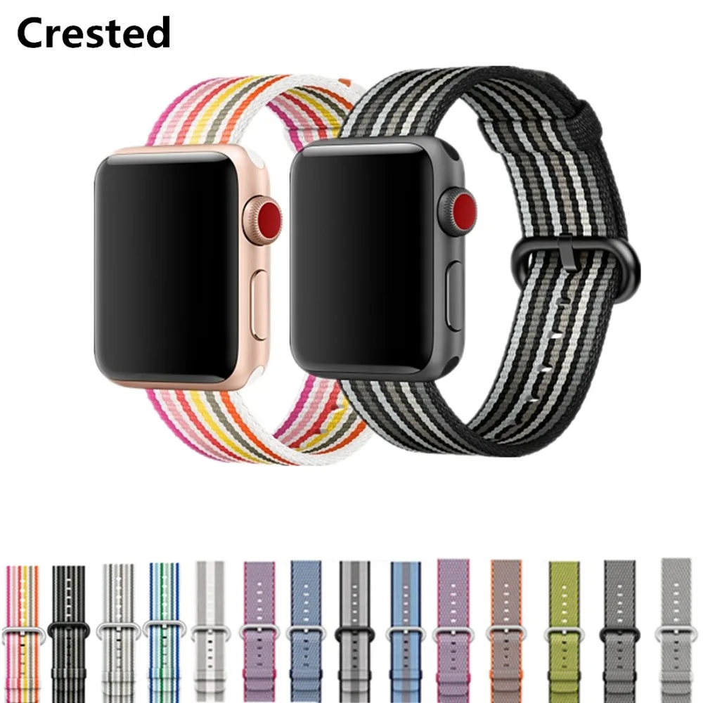 

CRESTED Woven Nylon strap For Apple Watch 4 band 44mm 40mm iwatch series 3 2 1 42mm 38mm wrist bracelet fabric-like feel belt