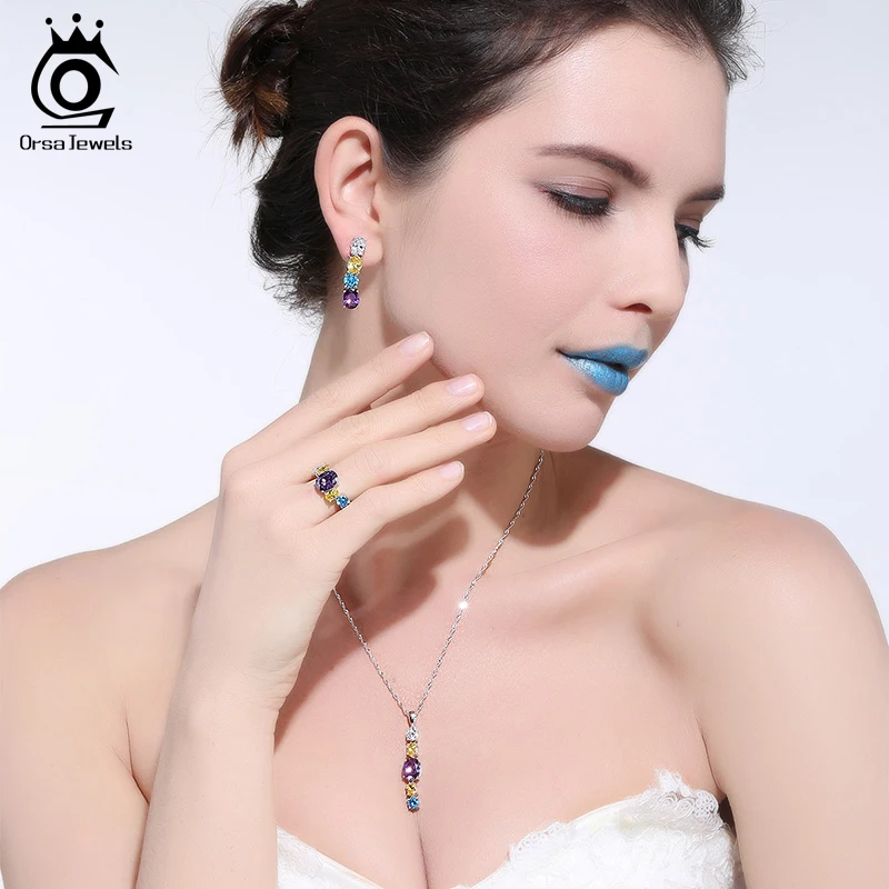 ORSA JEWELS 2019 Fashion Flower Party Rings with 5 Pieces Multicolour AAA Austrian Cubic Zircon for Women Ring Wholesale OR137