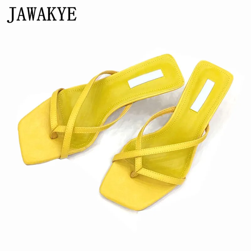 

Concise Split Toe Flip Flops Women Square Toe Crossover Belt Cut Outs Sandals 2019 New Thin High Heel Shoes Woman Slides Outdoor