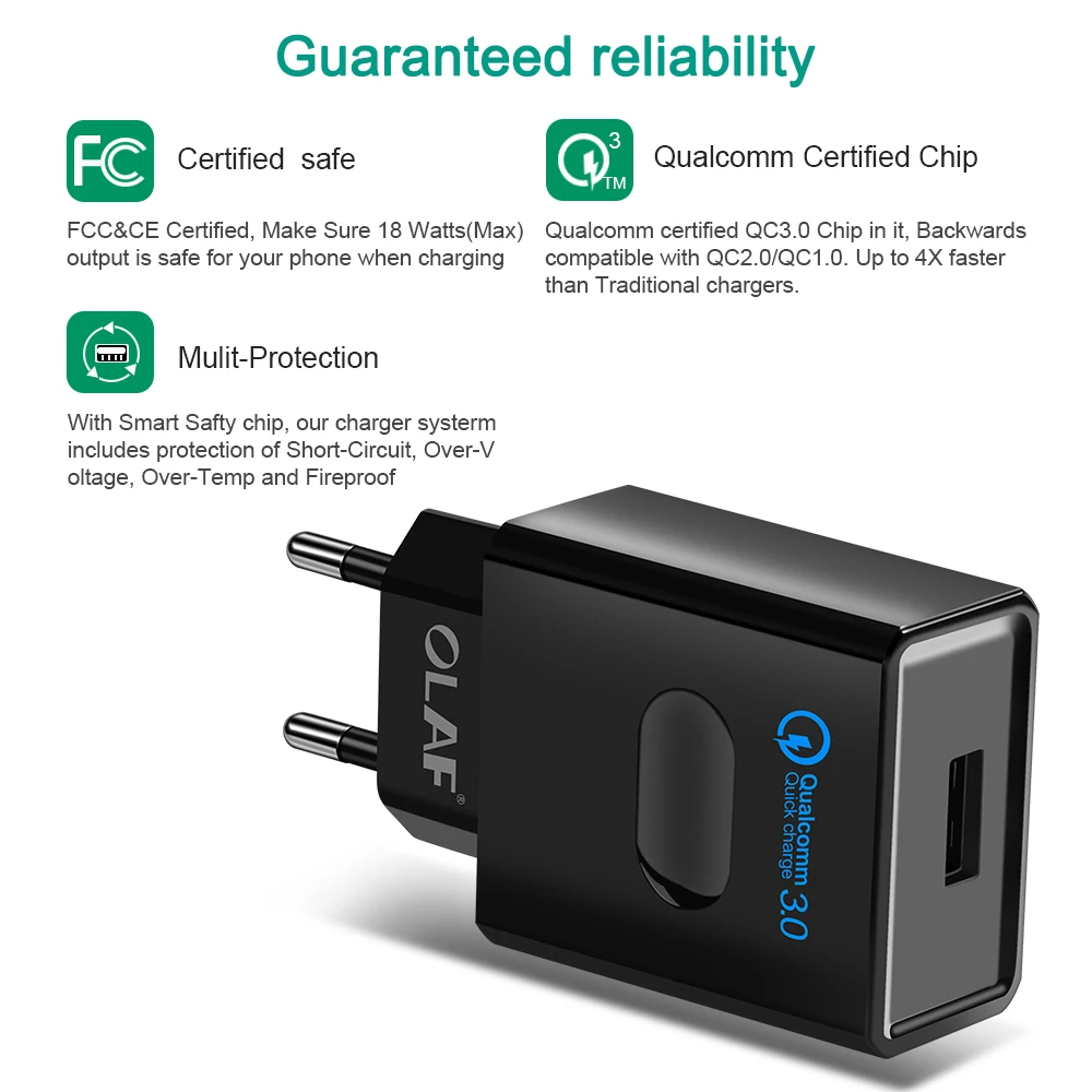 Олаф Quick Charge 3,0 быстрое зарядное устройство EU/US/AU разъем мобильного телефона для huawei qc 3,0 зарядное устройство настенное USB зарядное устройство адаптер для Xiaomi A2