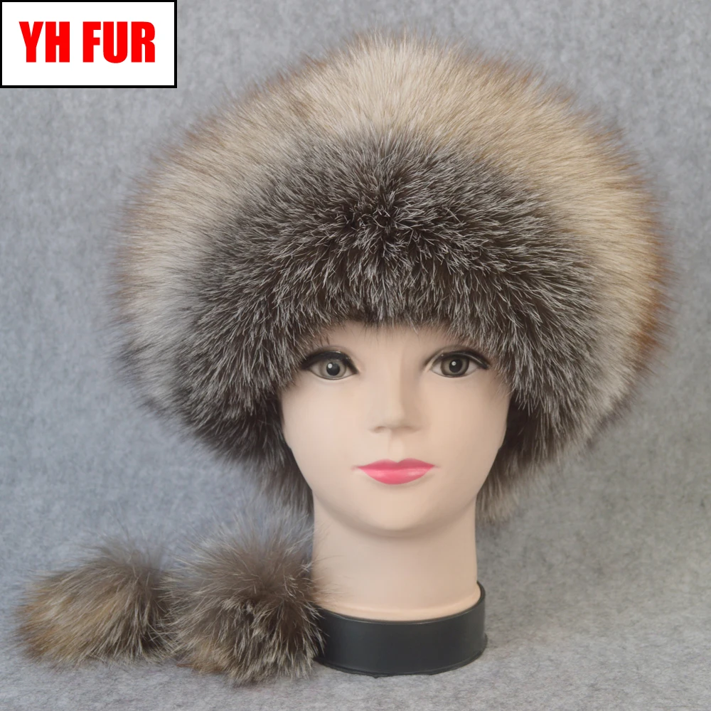 

Women Winter Natural Real Fox Fur Hat Warm Soft Fluffy Genuine Real Fox Fur Cap Luxurious Good Quality Real Fox Fur Bomber Hats