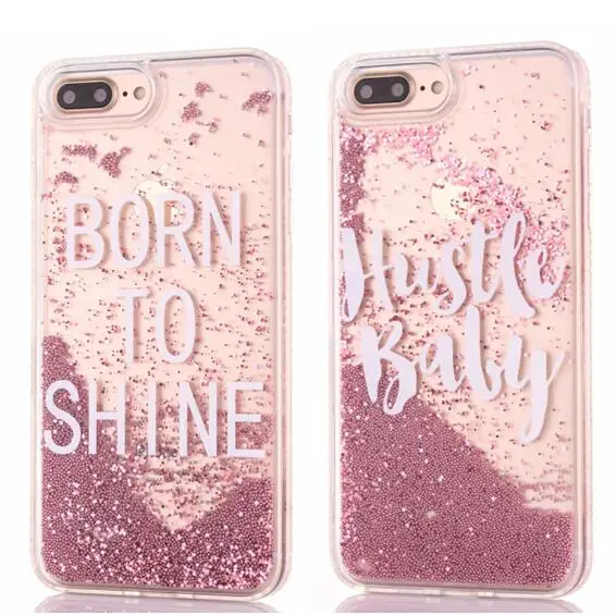 

For iPhone X XS 8 7 6 6S Plus Hustle Baby Born To Shine Girl Boss Quote Dynamic Glitter Case