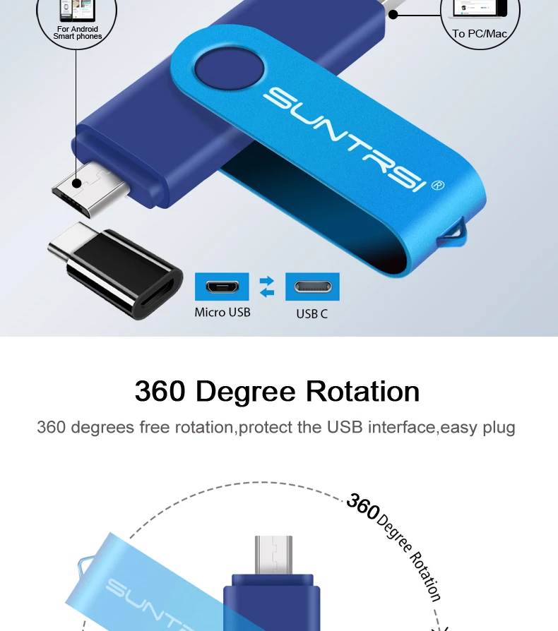 Usb флеш-накопитель Suntrsi TYPE C, 128 ГБ, 64 ГБ, для смартфонов, OTG, флеш-накопитель, 32 ГБ, 16 ГБ, memoria, usb, 8 ГБ, металлическая многофункциональная ручка-накопитель, 4 Гб