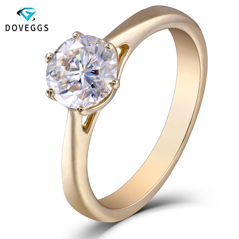 

DovEggs 10K Yellow Gold 1.0ct Carat H Color Lab Created Moissanite Diamond Engagement Rings For Women 2.8mm Width Solitaire Ring