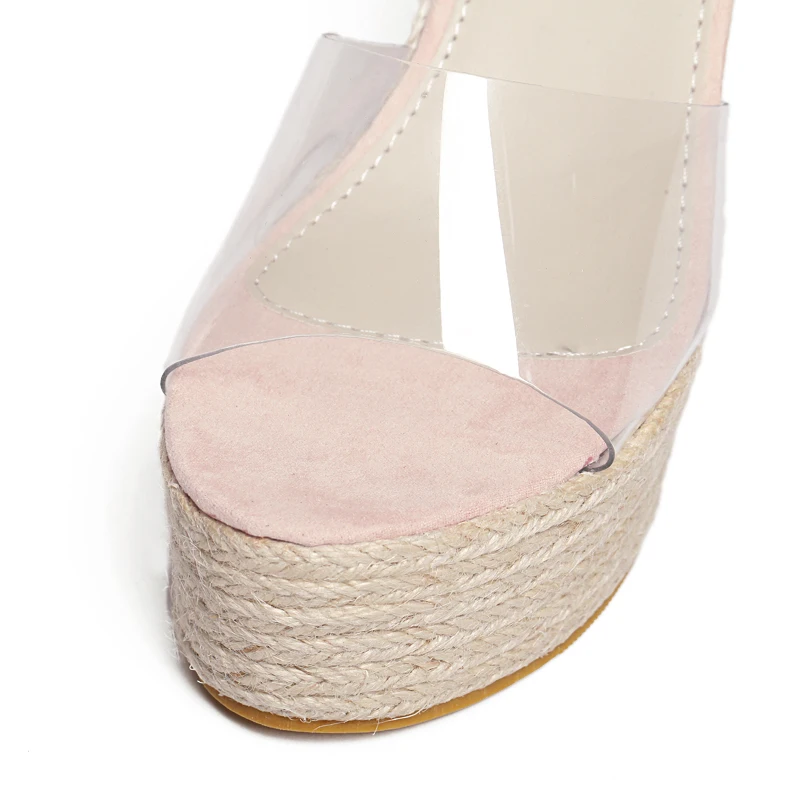 Boohoo Clear Band Wedges Thick High Heel Sandals Transparent