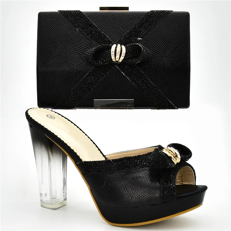 Итальянский комплект из туфель и сумочки, вечерние женские итальянские туфли и сумочка, украшенные стразами, роскошная дизайнерская обувь для женщин - Цвет: Черный