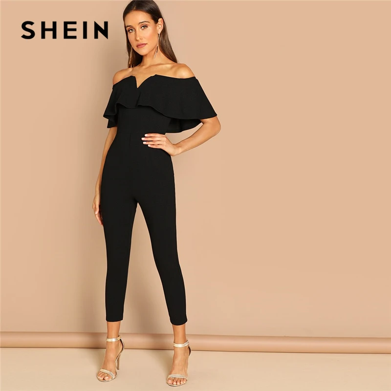 SHEIN Стильный Комбинезон С Открытыми Плечами И Отделкой Оборка Женский Осенний Элегантный Комбинезон С Высокой Талией