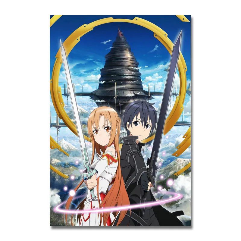 Плакат Yuuki Asuna Kirigaya Kazuto на холсте или шелке аниме постер 13x20 24x36 дюймов для