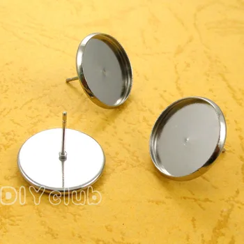 

50pcs-Silver Earring Studs, Settings, Base, Earring Blank, Earring Post, Flat 16mm Pad