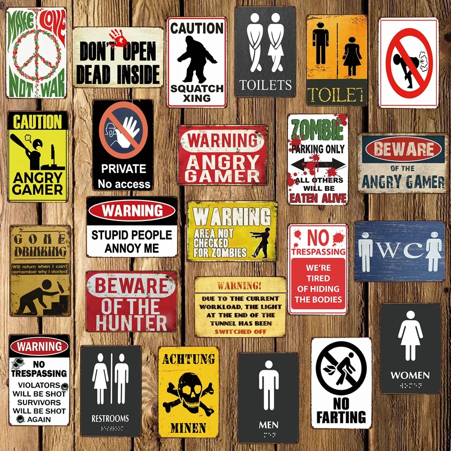 

[ Mike86 ] ANGERY GAMER Stop Fart Toilet Beware Christmas Funny Metal Sign Home Retro wall Painting art Decor Poster Art FG-509