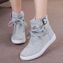 35-41 Black Gray Round Toe Platform Casual High-top Canvas Shoes Woman Lace Up Shoes Student Flat Ankle Boots Botas Mujer