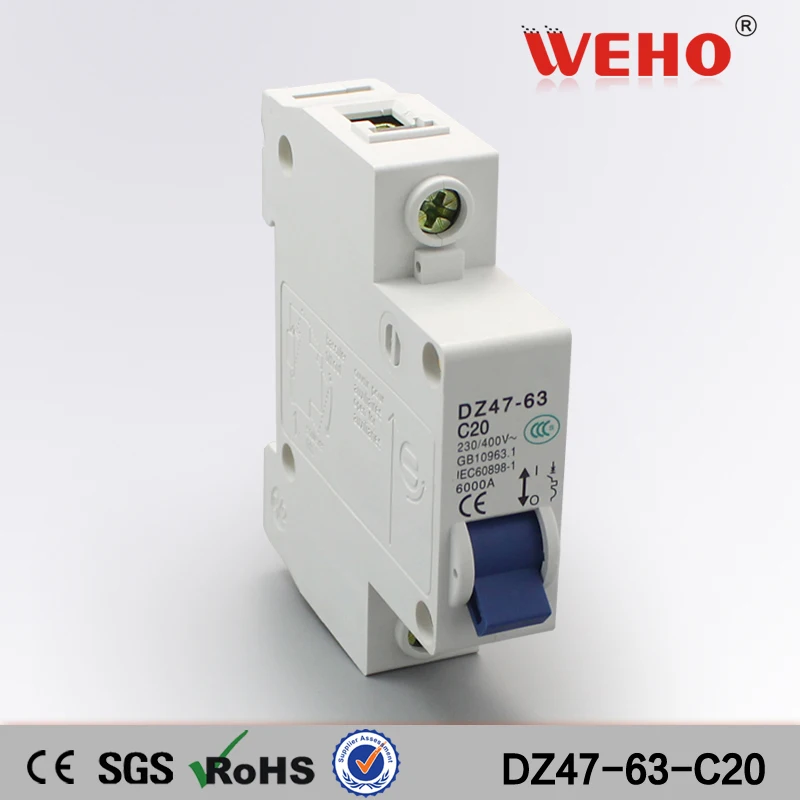 

DZ47-63-C20 Hot Sale DZ47-63 20a High Breaking Mini Circuit Breaker 1P 230V