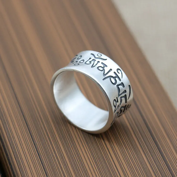 Stile Nazionale Sanscrito Donne S925 Anello In Argento Sterling Uomini Maturi Retro Thai Argento Anello Di Modo