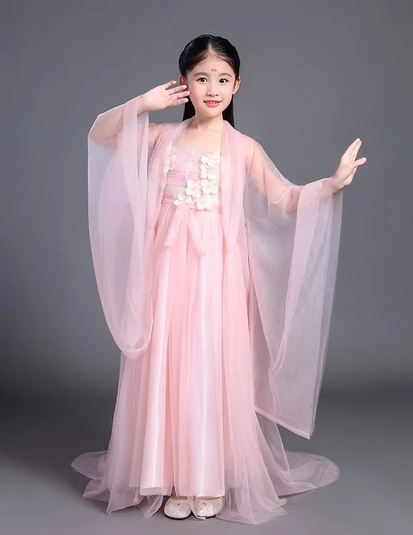 Китайская одежда ханьфу платье Дети Традиционный китайский Тан древний костюм классические сказочные костюмы для девочек шифоновая одежда Cosplsy DN2116 - Цвет: Pink