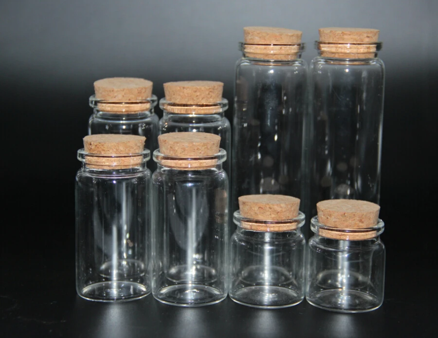 

40pcs 20ml 30ml 40ml 50ml 60ml 70ml 100ml Clear Glass Bottles Vials Jars with Cork Stopper DIY Wedding Home Decor Storage Jars