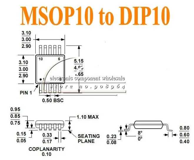 2 шт./лот MSOP10 для DIP10 программатор IC гнездо адаптера 0,5 мм Шаг плата доска