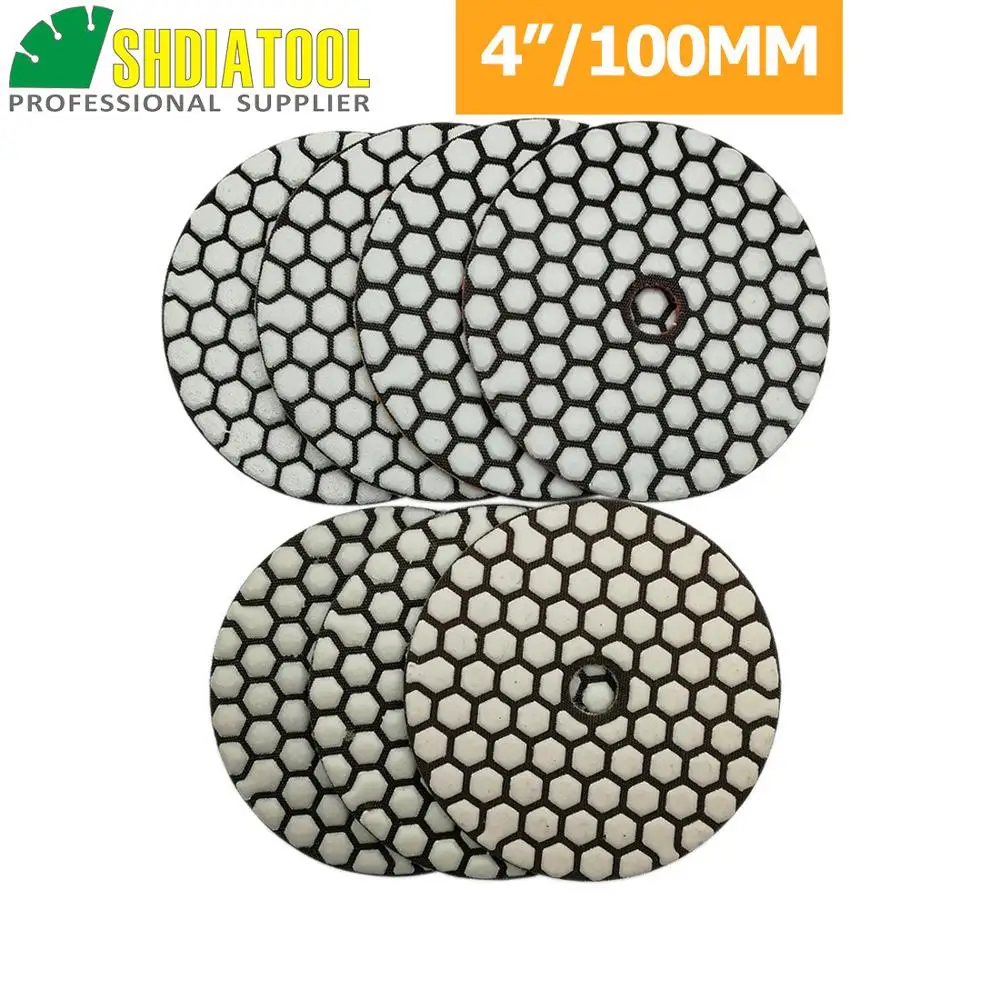 SHDIATOOL 7pcs 4inch B Dry Diamond Polishing Pads Or 7pcs Dia100MM Resin Bond Flexible Sanding Disk And 1pc backer For Stone