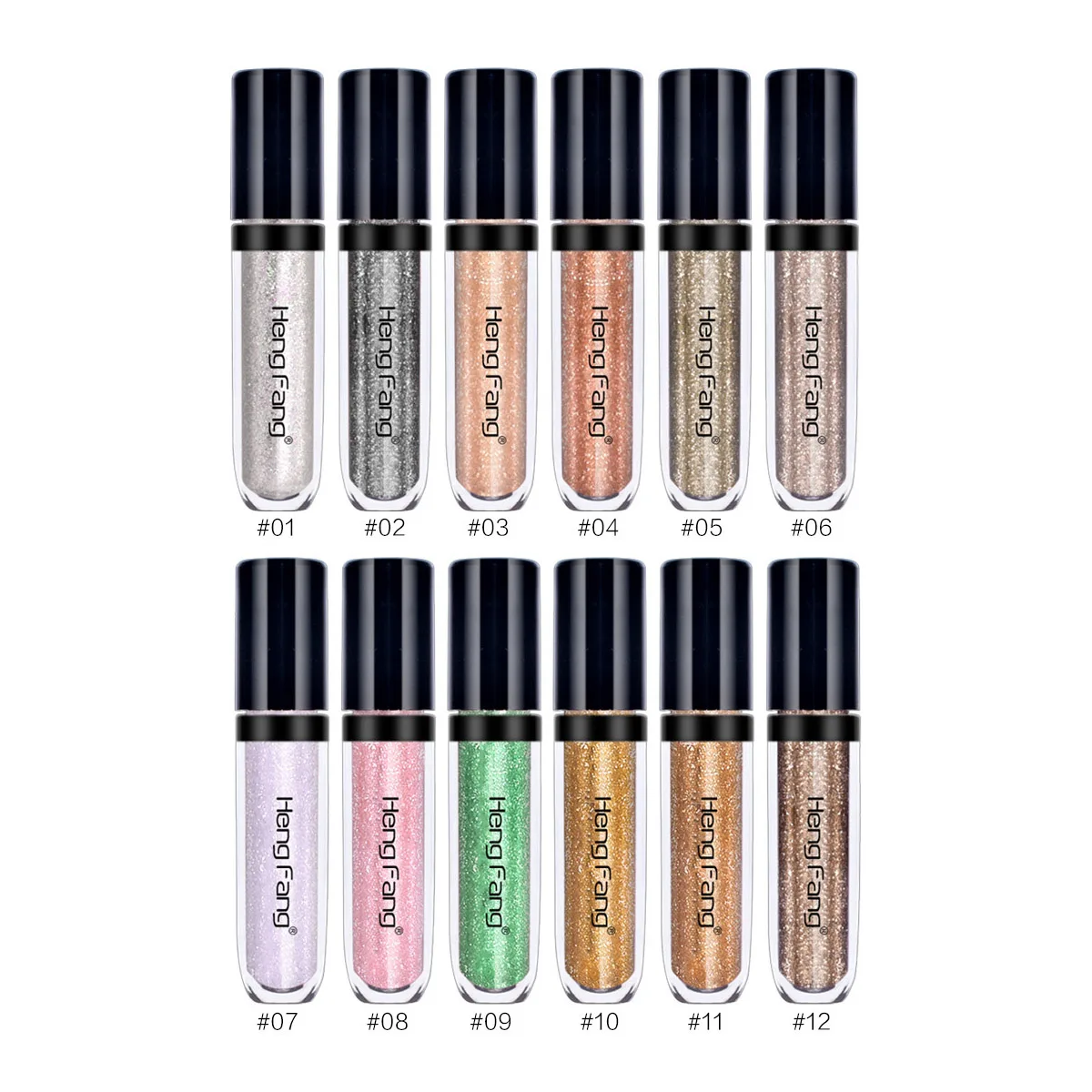 hengfang6pcs/set Liquid Eyeshadow Easy Dye Glittering Women Waterproof Eyeshadow Smooth Brush Girl Makeup Supplies