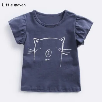 

Little maven children clothes 2019 summer baby girls clothes short sleeve tee tops cat print Cotton brand solid color t shirts