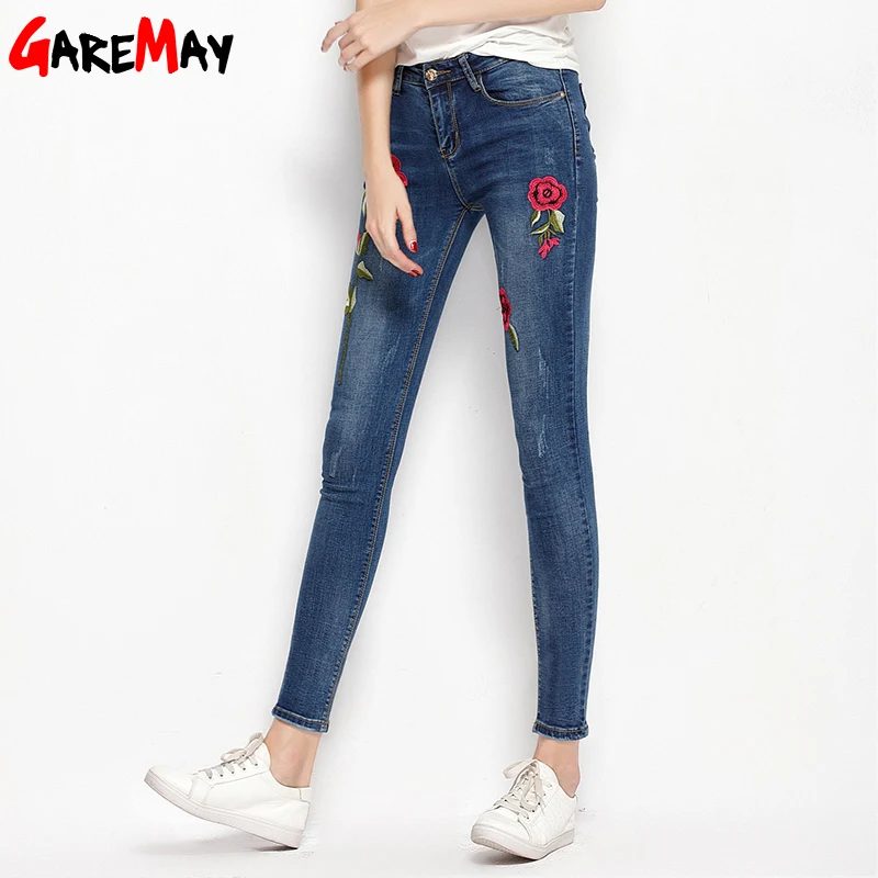 Женские джинсы карандаш эластичные с цветочной вышивкой 155|embroidered jeans|jeans for womenjeans