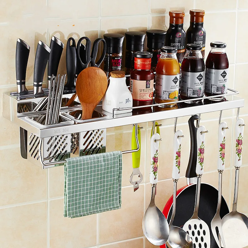  304 stainless steel kitchen storage rack wall hanging multifunctional wall home tool holder seasoni - 32869097023